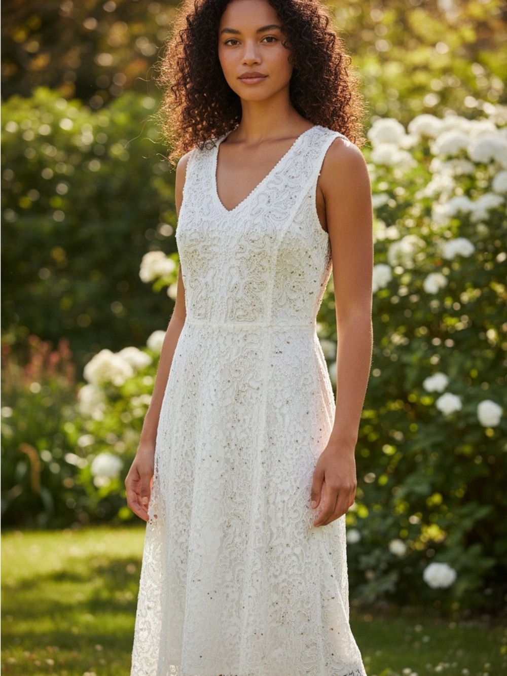 Reba Ivory Lace Beaded Boho Dress M